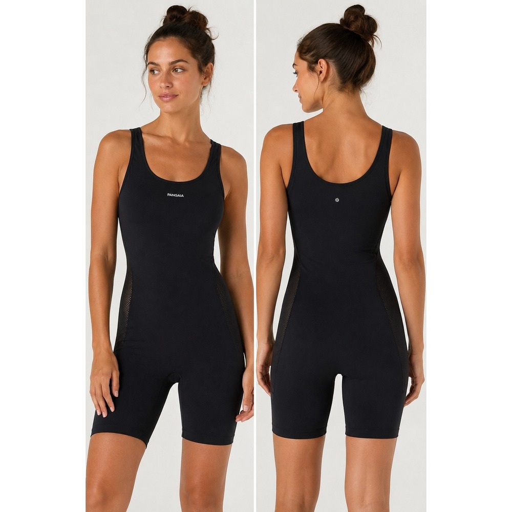 Pangaia Womens Activewear Bodysuit Black Mesh Panel Sleeveless Unitard Size M